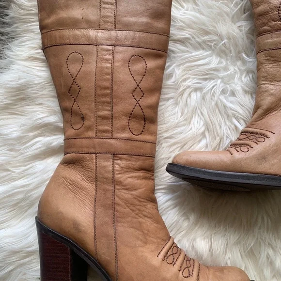 ZODIAC Deadstock Platform Tan Leather Brazil Boots VTG - Picture 6 of 10